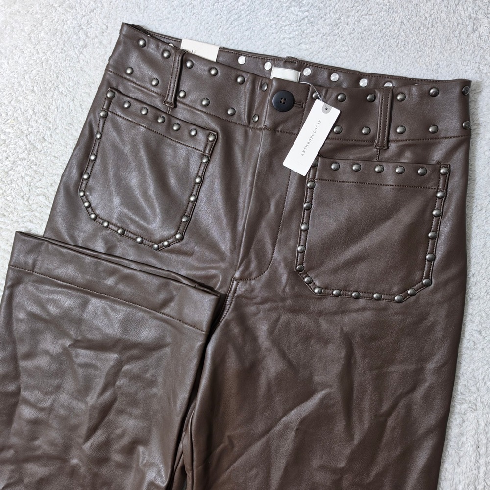 NEW Maeve The Colette Pants 31x30 Chocolate Brown Faux Leather Studded Stretch